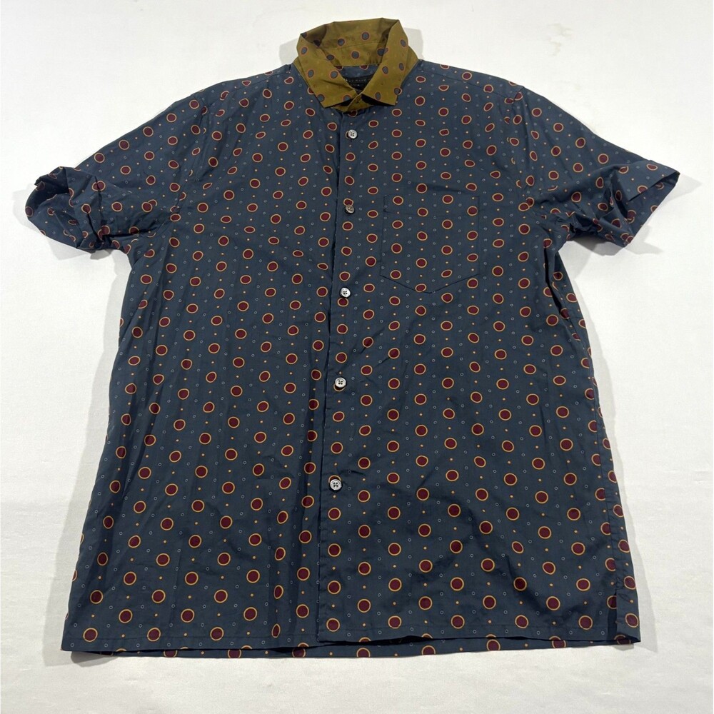 Marc by Marc Jacobs Mens Short‑Sleeve Button Cotton Shirt Navy Print Preppy Sz S